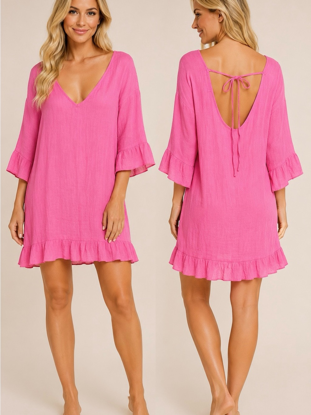 Ekouaer Pink Ruffle Swim Cover Up Dress Large Beach Resort Boho Chic